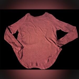 SHEIN Ribbed Long Sleeve Top - Brick Red